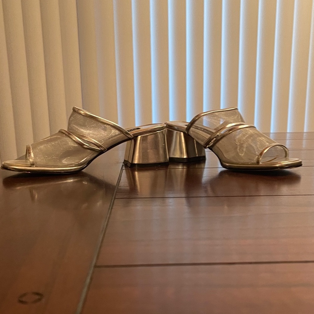 Gold Metallic Mesh Slide Mules for Women